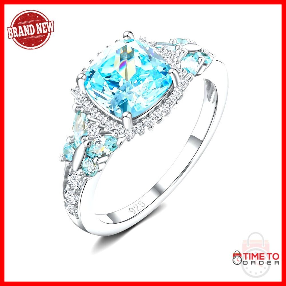 Sterling Silver Gemstone Ring Size 7, 2.5 Carat Lab Created Aquamarine
